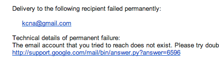 KCNA Gmail failure