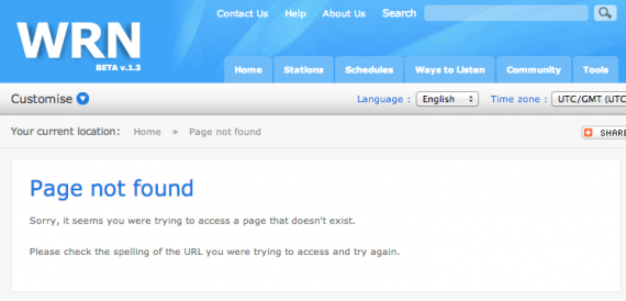 This error message greets Internet users attempting to access Voice of Korea broadcasts on the WRN site.