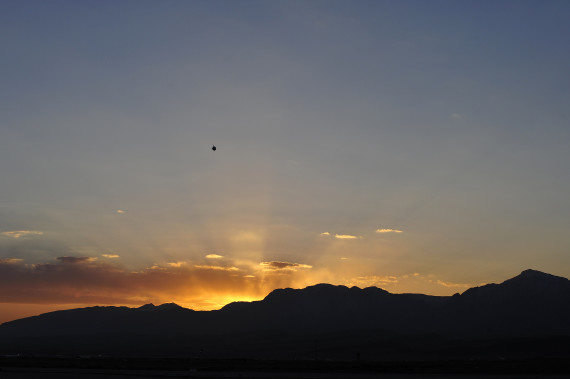 A tethered blimp gets an early peek at the rising sun over Camp Marmal in Northern Afghanistan on January 26, 2013. (File / U.S. Air Force / Tech. Sgt. Parker Gyokeres)