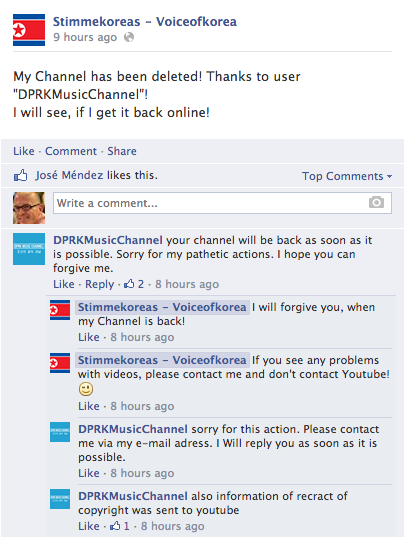This message was posted to the Stimme Koreas Facebook page on April 23, 2014