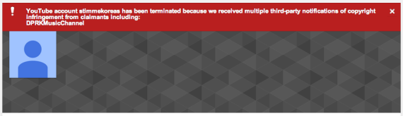 A YouTube message seen on the Stimme Koreas channel on April 23, 2014.