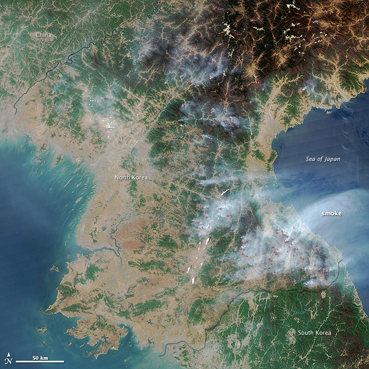 NASA captures fires burning across North Korea