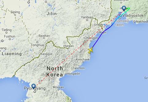Air Koryo 271 en-route from Pyongyang to Vladivostok