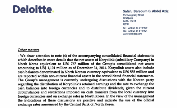 An auditor's report released on April 2, 2015, detailing OTMT's assets in North Korea