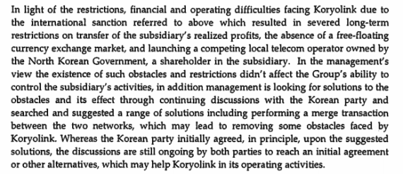 A portion of Orascom's financial report details problems in North Korea